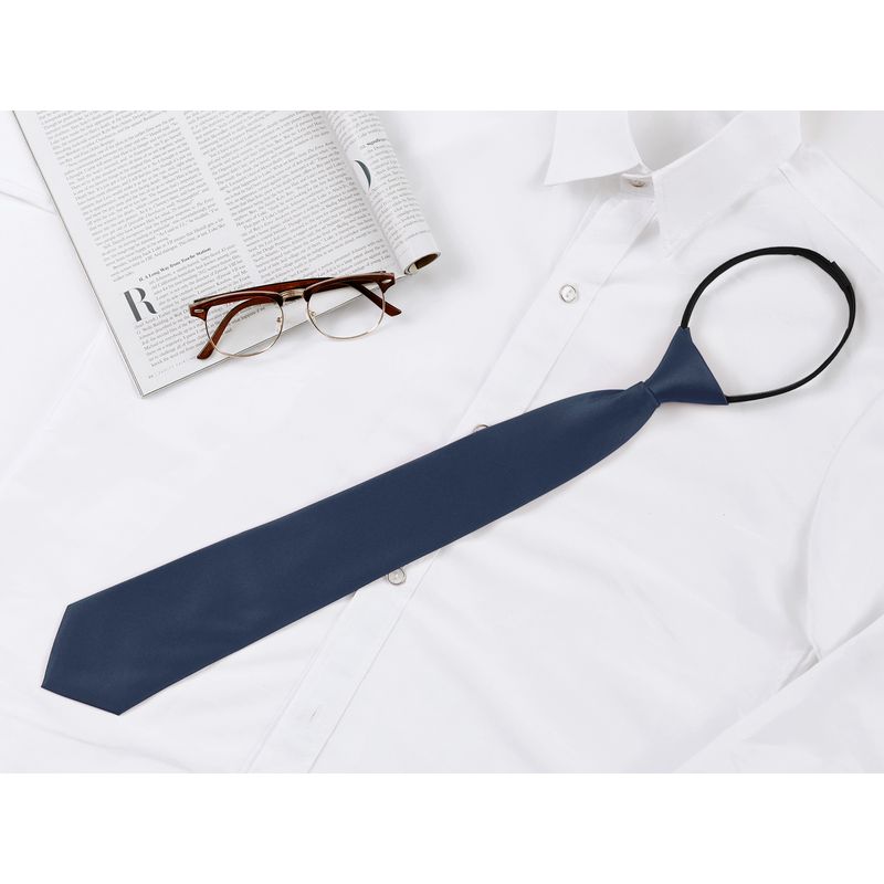 Pre-Tied Zipper Solid Formal Casual Adjustable Tie 48cm/18.9" Navy Blue — image 5 of 5